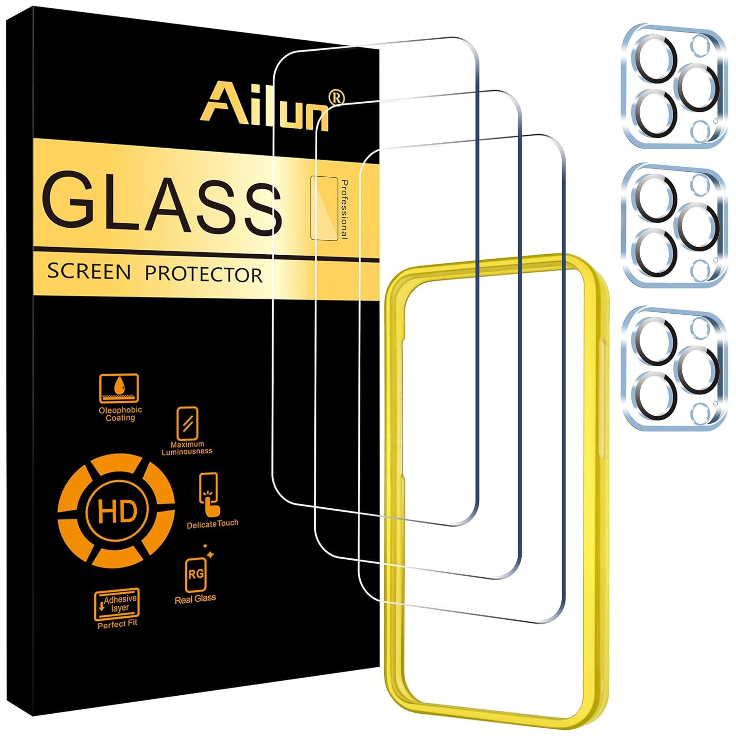Ailun Screen Protector + Camera Lens Protector for iPhone 15 Pro, 3+3 Pack