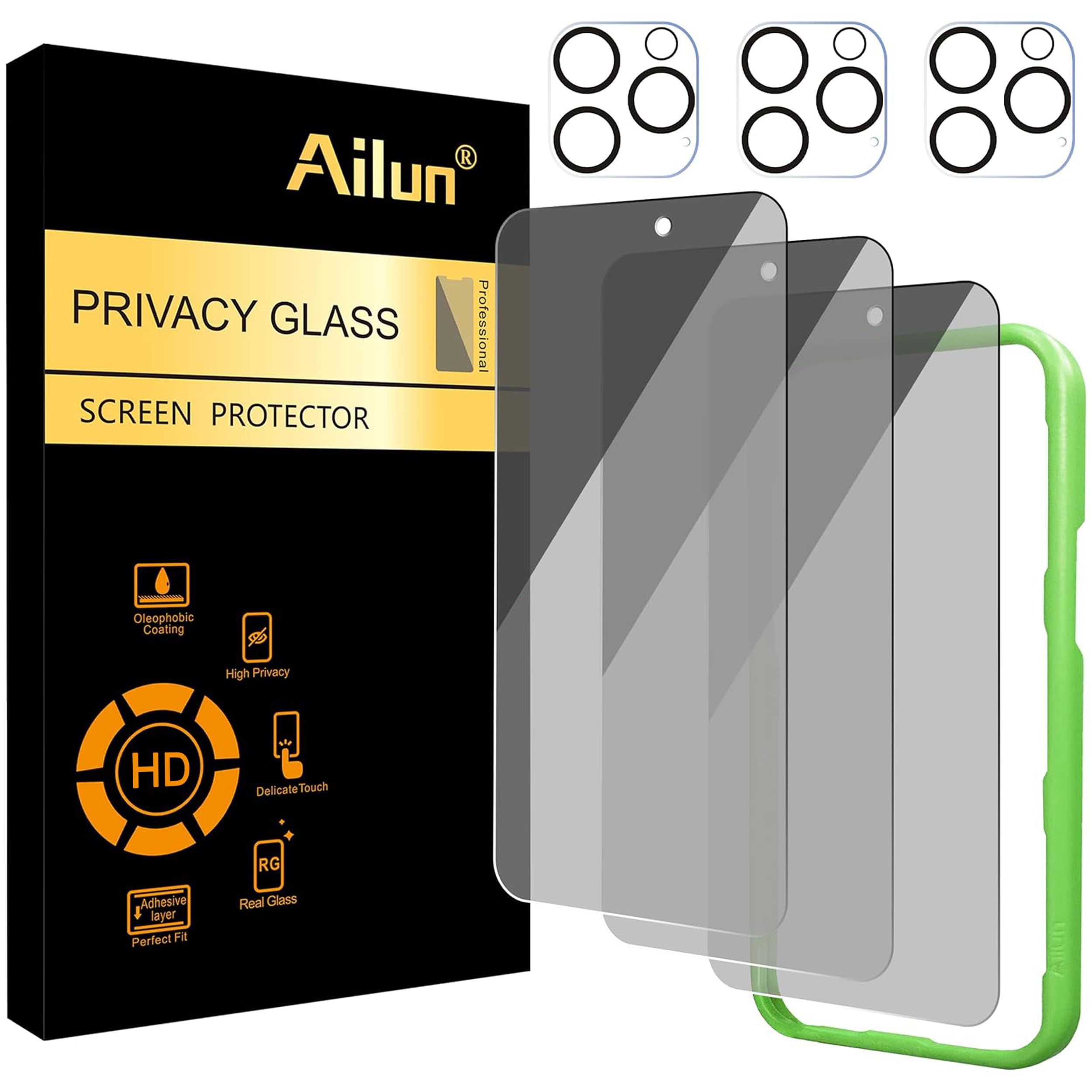 Ailun Privacy Screen Protector + Camera Lens Protector for iPhone 16 Pro