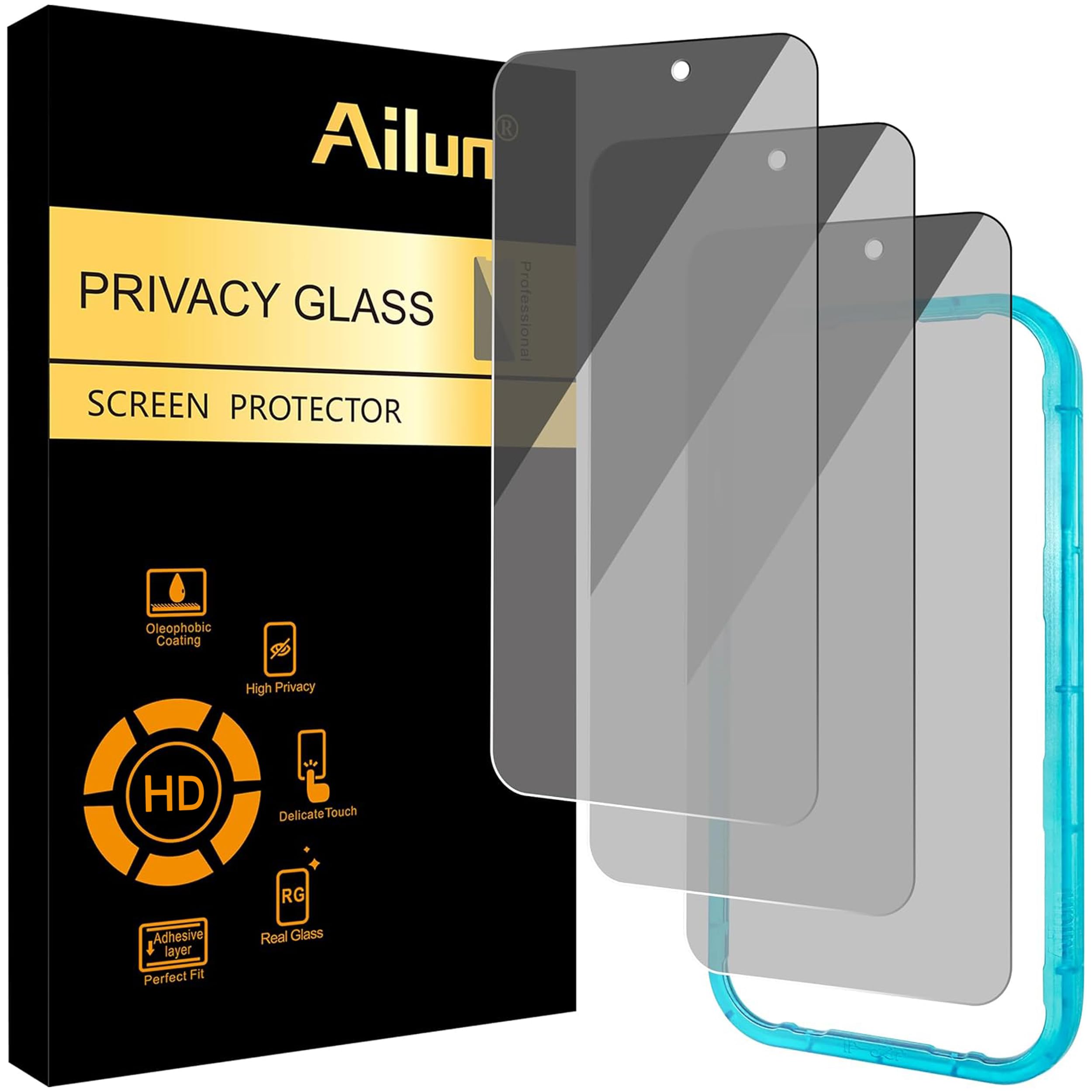 Ailun 3 Pack Privacy Screen Protector for iPhone 17 Pro, Tempered Glass