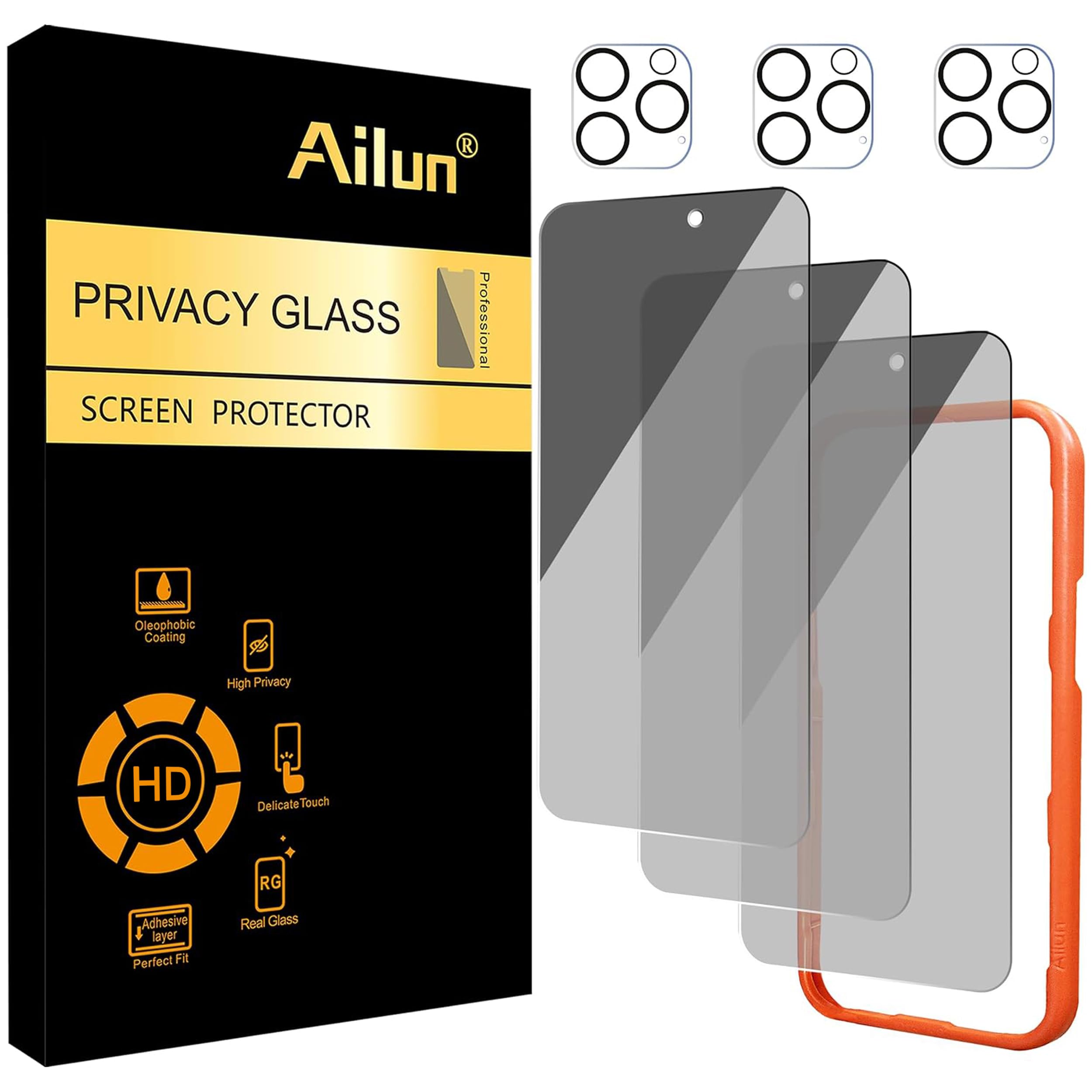 Ailun Privacy Screen Protector+Camera Lens Protector for iPhone 16 Pro Max