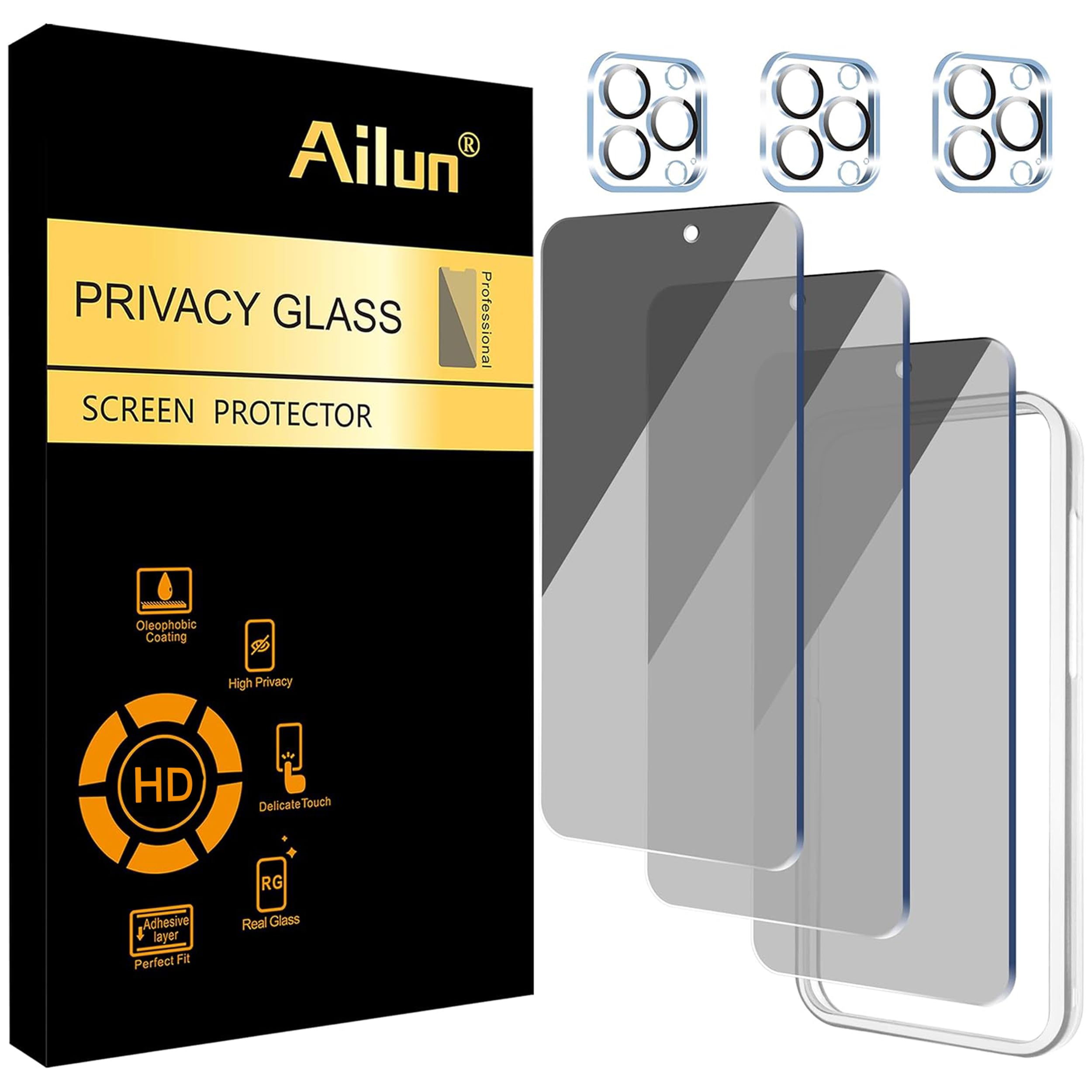 Ailun Privacy Screen Protector+Camera Lens Protector for iPhone 15 Pro Max
